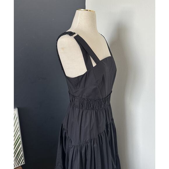 Proenza Schouler Tiered Long Dress Square Neck Poplin Pockets - Picture 3 of 12